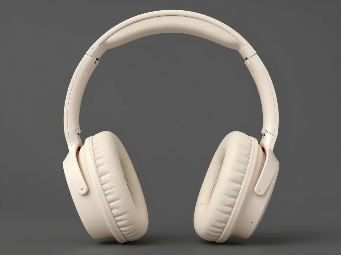White headphones whose pale edges stand out against a dark background.